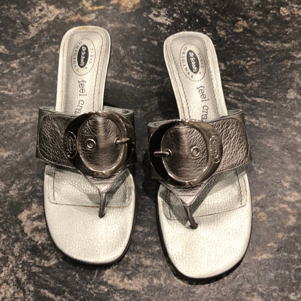 Dr Scholl’s silver kitten heel sandals
